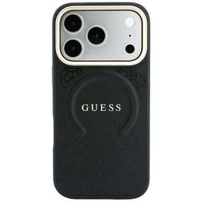 Guess Saffiano Peony &amp; Ring MagSafe Case for iPhone 17 Pro Max / 18 Pro Max - Black_2
