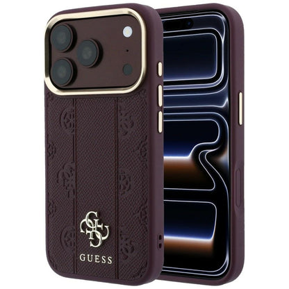 Guess Stripe Peony 4G Logo MagSafe Case for iPhone 18 Pro / 17 Pro - Burgundy_0