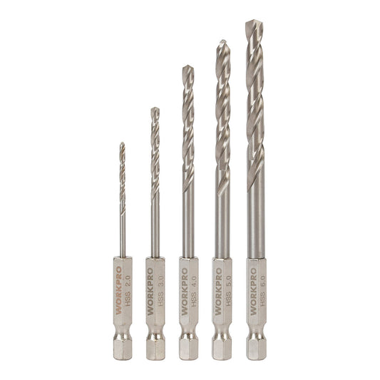 Brocas haste sextavada Â¼ pol. para metal, retificadas, Ã¸2,00 - Ã¸6,00 mm, conjunto 5 peÃ§as_0