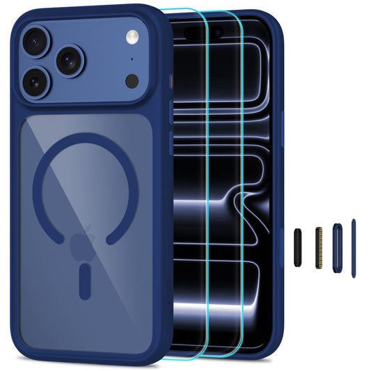 Tech-Protect MagOne MagSafe CC Case + Tempered Glass 2-Pack for iPhone 18 Pro / 17 Pro - Clear Navy Blue_0