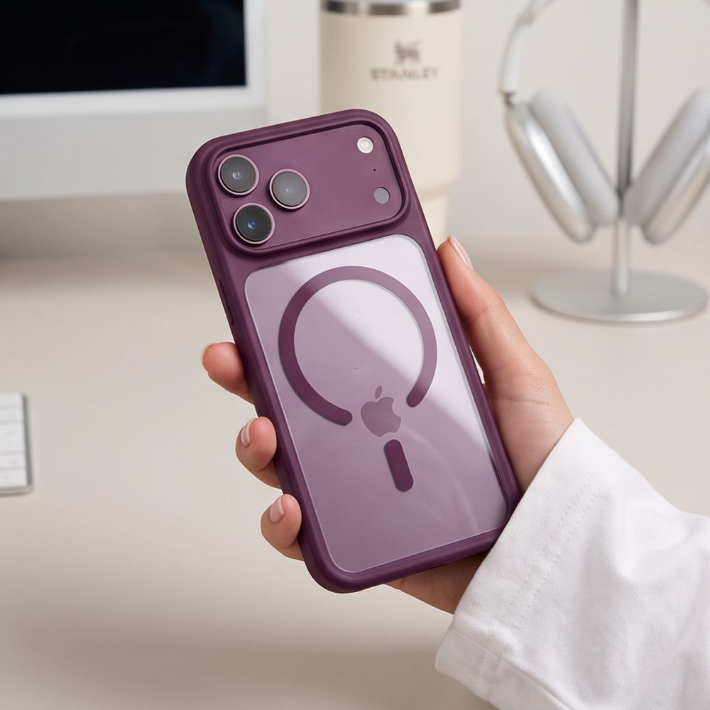 Tech-Protect MagOne CC MagSafe Case + Tempered Glass 2-Pack for iPhone 18 Pro / 17 Pro - Clear Burgundy_10