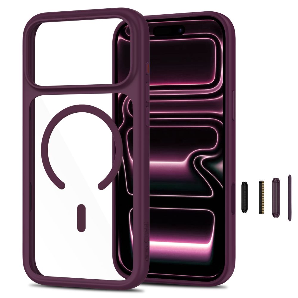Tech-Protect MagOne CC MagSafe Case + Tempered Glass 2-Pack for iPhone 18 Pro / 17 Pro - Clear Burgundy_1