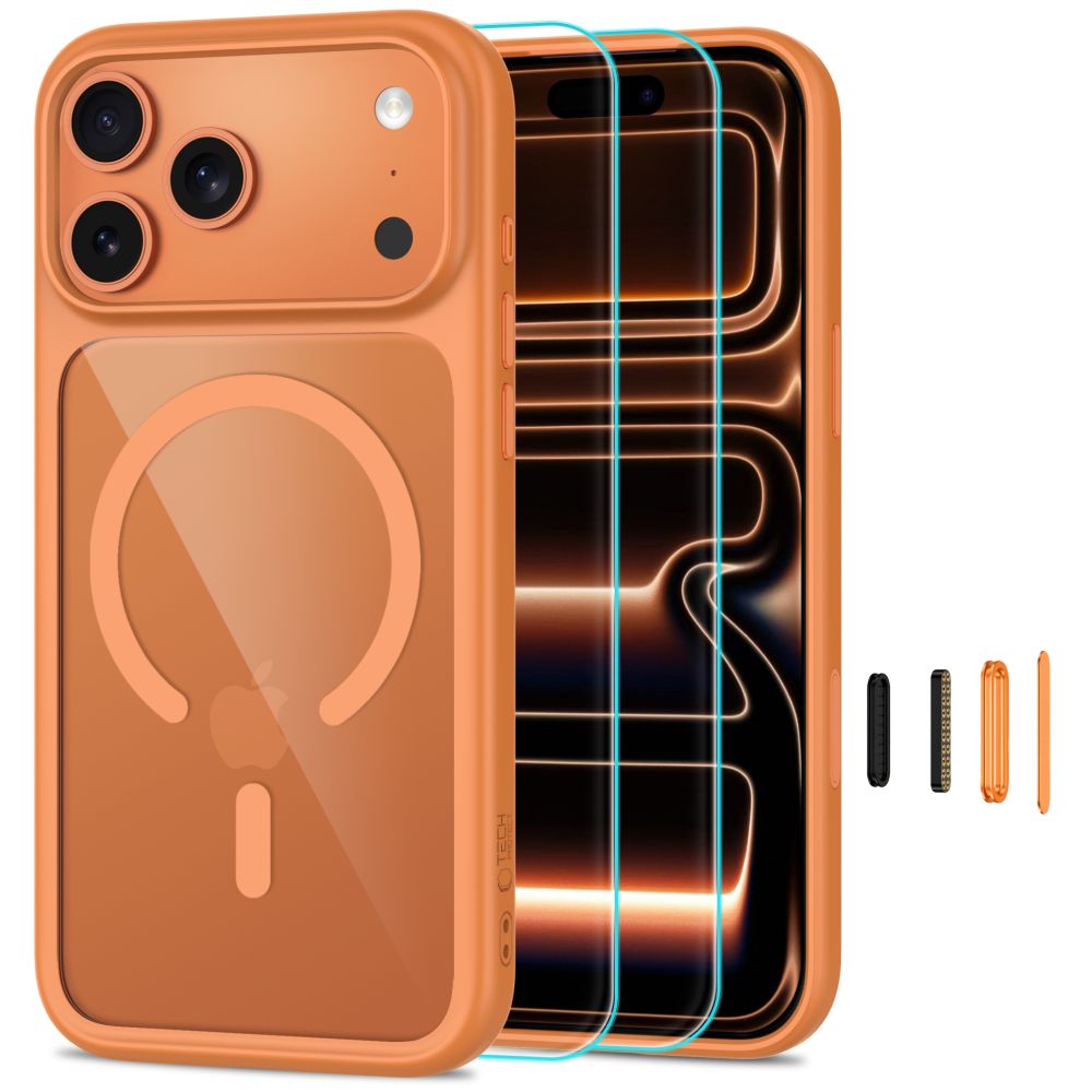 Tech-Protect MagOne CC MagSafe Case + Tempered Glass 2-Pack for iPhone 18 Pro Max / 17 Pro Max - Transparent Orange_0
