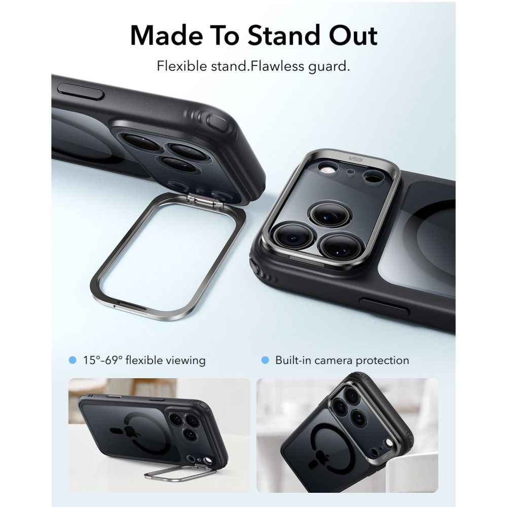 ESR Classic Hybrid Kickstand MagSafe Case for iPhone 18 Pro Max / 17 Pro Max - Clear Black_2