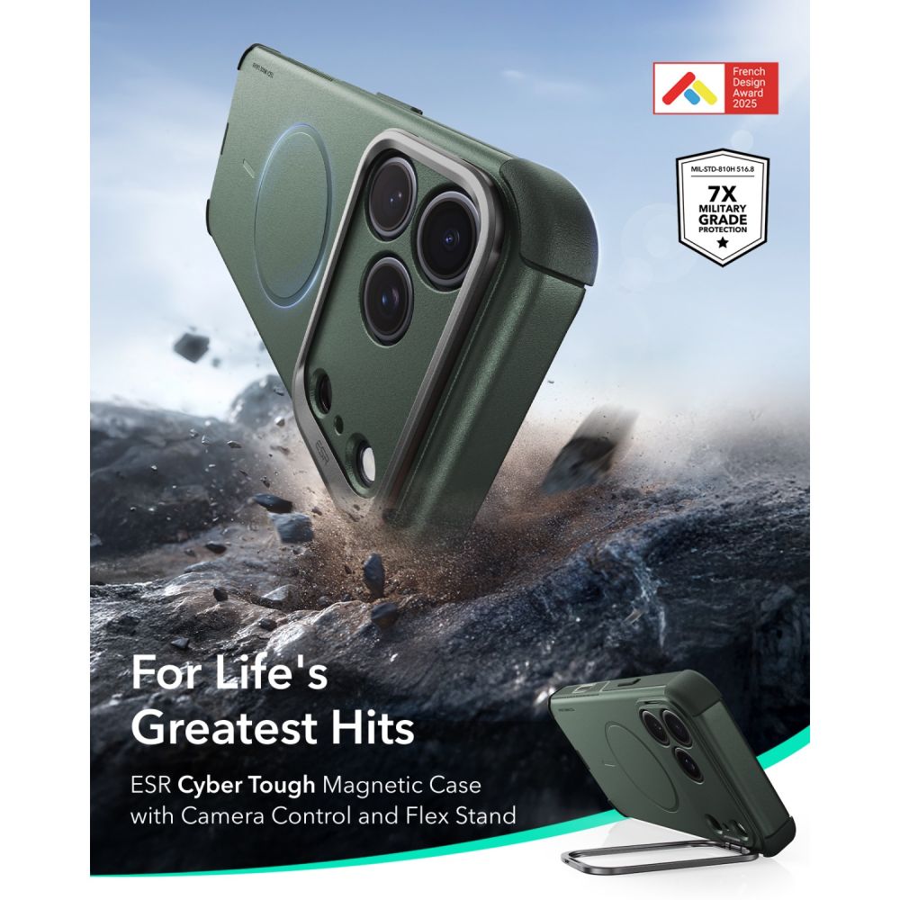 ESR Cyber ​​Tough Kickstand MagSafe Case for iPhone 18 Pro Max / 17 Pro Max - Green_1