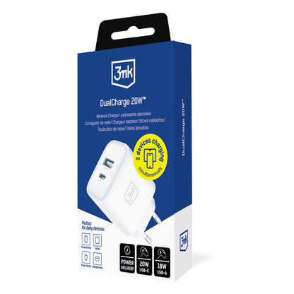 3mk DualCharge 20W PD3.0 QC 3.0 PPS USB 1A1C Wall Charger - White_14