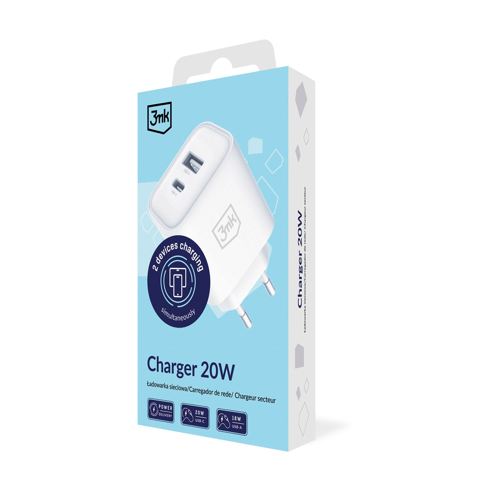 3mk DualCharge 20W PD3.0 QC 3.0 PPS USB 1A1C Wall Charger - White_7