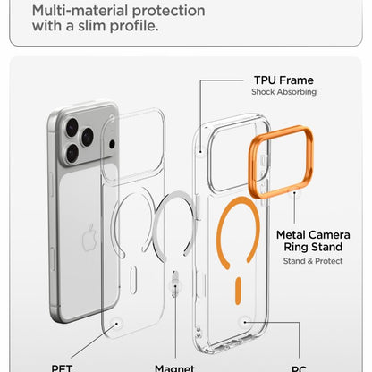 Hard Case Spigen Ultra Hybrid Optik S com MagSafe para Apple iPhone 18 Pro / 17 Pro / Laranja Transparente / ACS11923_7