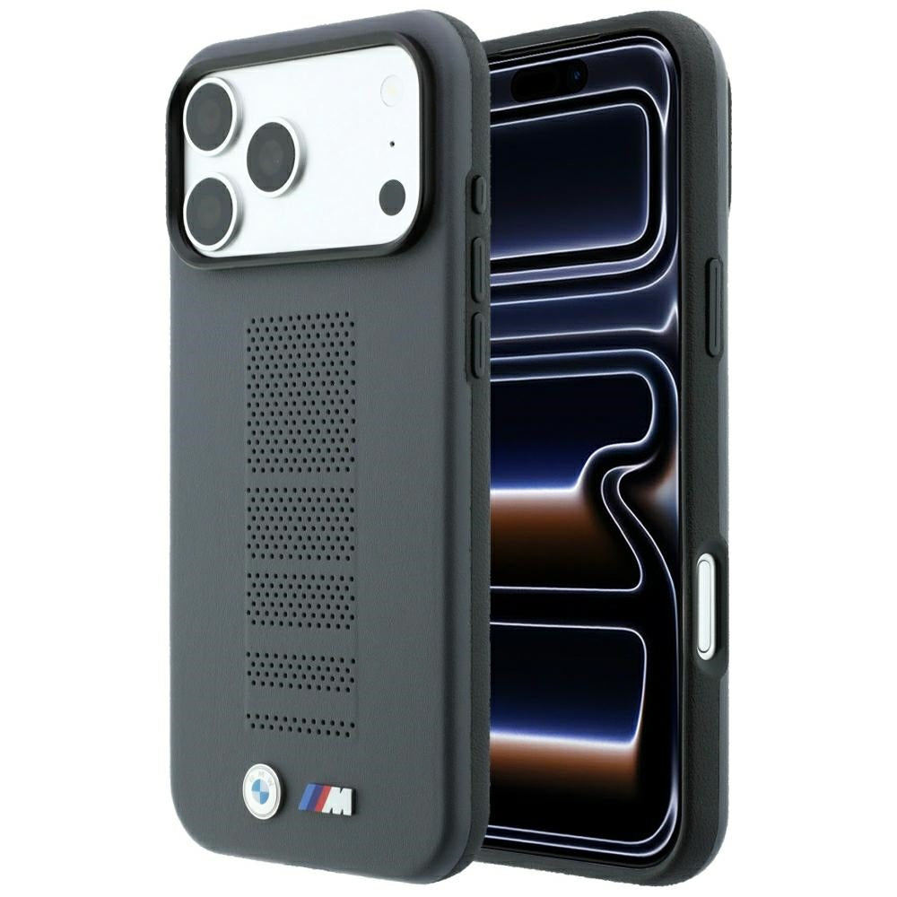 BMW M Blue Perfo Metal Logo MagSafe Case for iPhone 18 Pro / 17 Pro - Gray_0