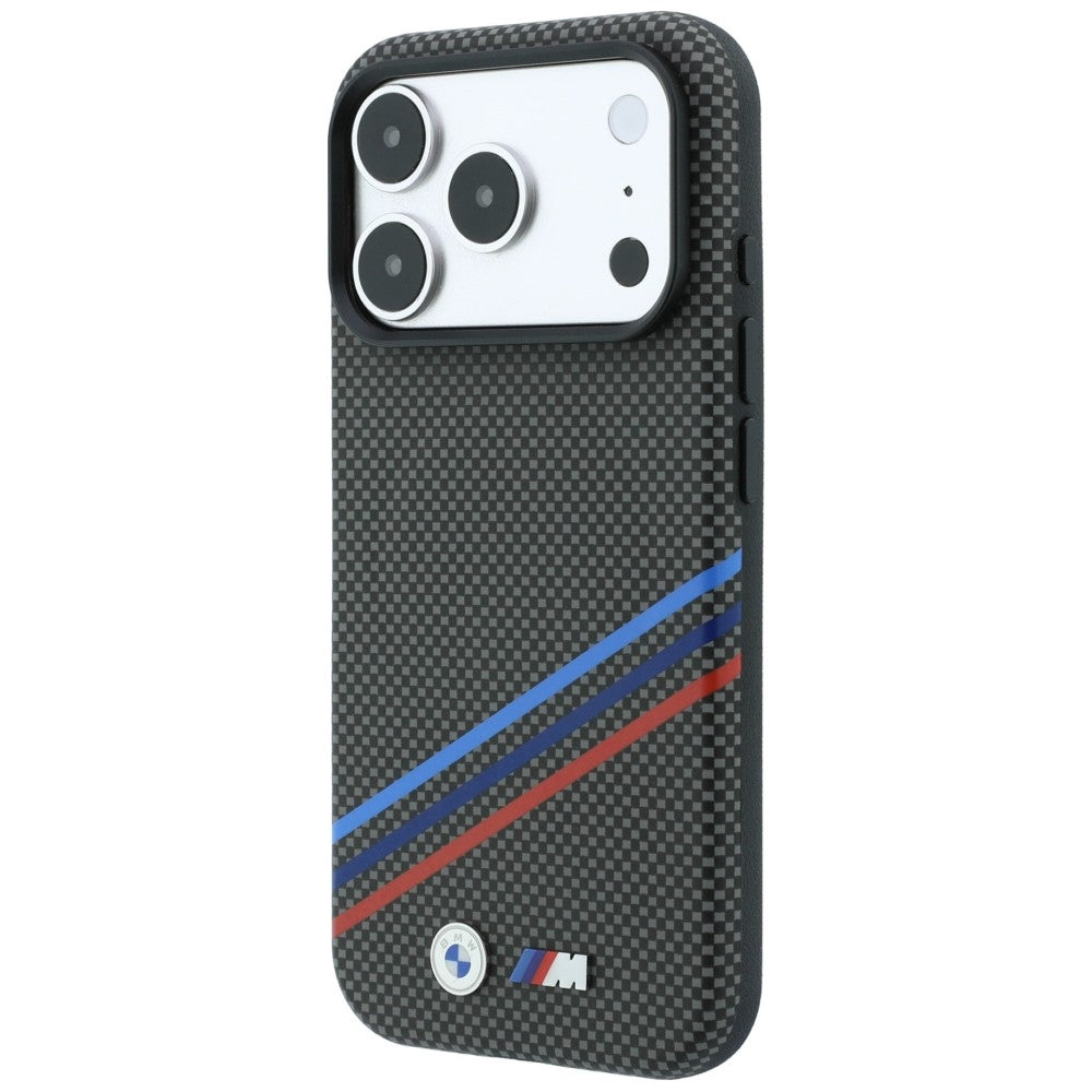 BMW M Quadrille Kevlar Print Tricolor Lines &amp; Metal Logo MagSafe Case for iPhone 18 Pro / 17 Pro - Dark Gray_1