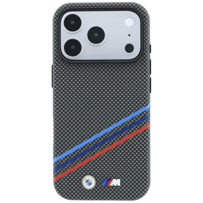 BMW M Quadrille Kevlar Print Tricolor Lines &amp; Metal Logo MagSafe Case for iPhone 18 Pro / 17 Pro - Dark Gray_2
