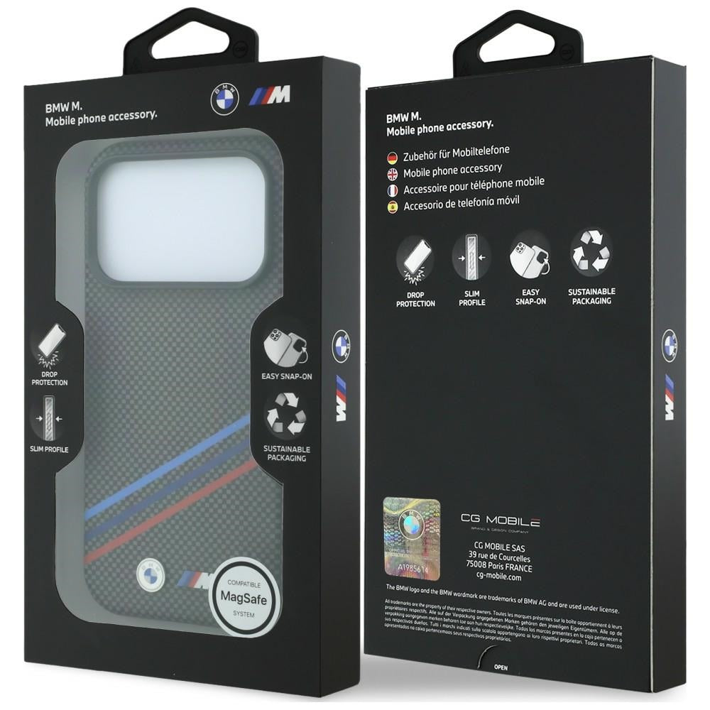 BMW M Quadrille Kevlar Print Tricolor Lines &amp; Metal Logo MagSafe Case for iPhone 18 Pro / 17 Pro - Dark Gray_7