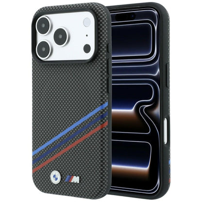 BMW M Quadrille Kevlar Print Tricolor Lines &amp; Metal Logo MagSafe Case for iPhone 18 Pro Max / 17 Pro Max - Dark Gray_0