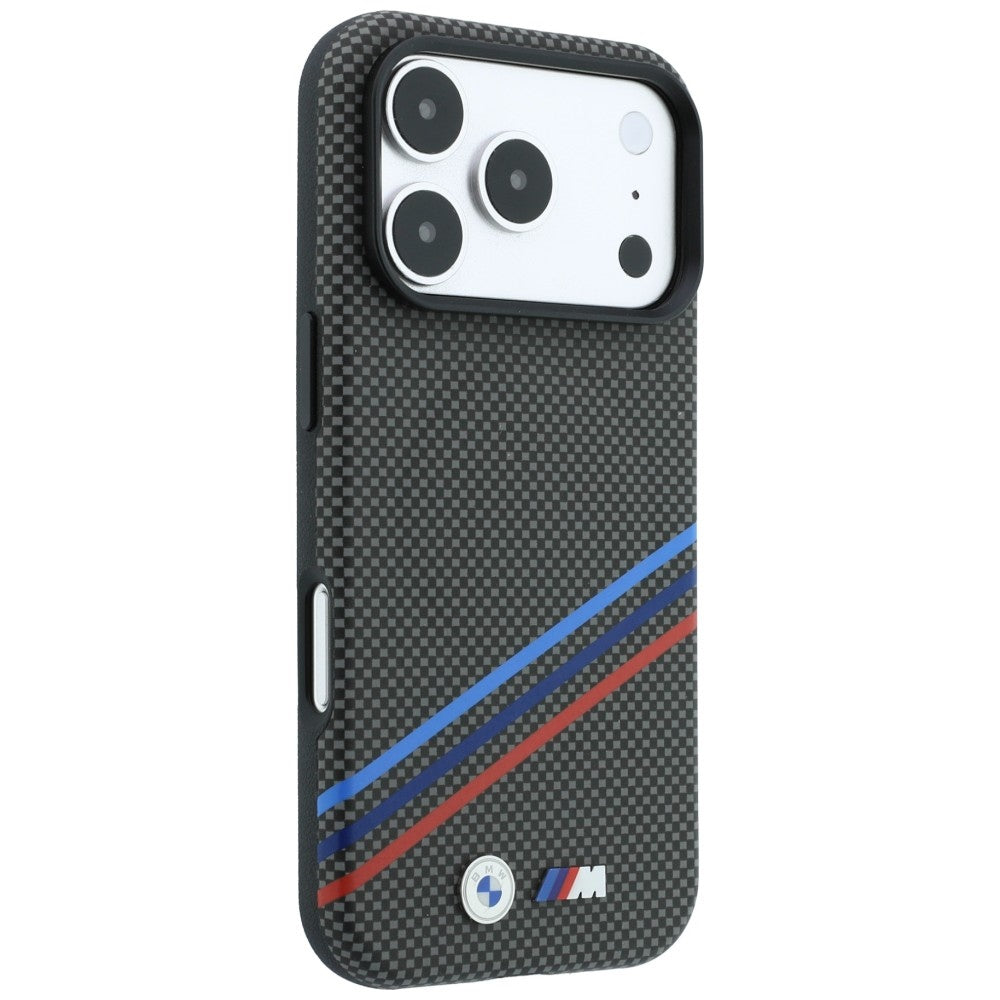 BMW M Quadrille Kevlar Print Tricolor Lines &amp; Metal Logo MagSafe Case for iPhone 18 Pro Max / 17 Pro Max - Dark Gray_3