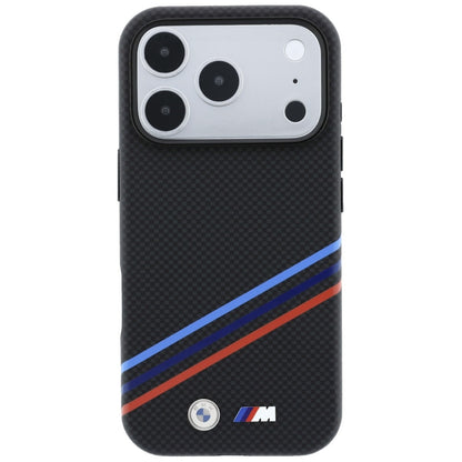 BMW M Quadrille Kevlar Print Tricolor Lines &amp; Metal Logo MagSafe Case for iPhone 18 Pro / 17 Pro - Black_2