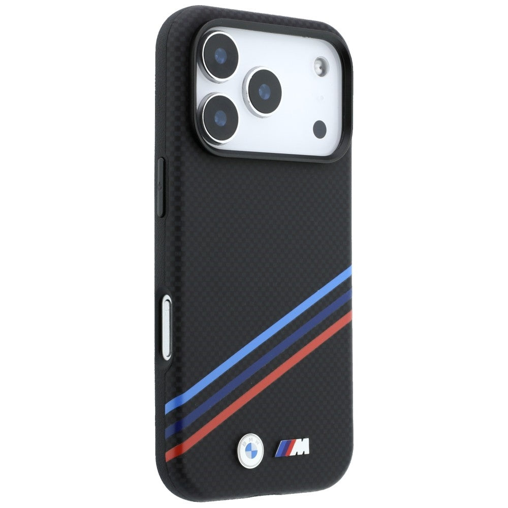 BMW M Quadrille Kevlar Print Tricolor Lines &amp; Metal Logo MagSafe Case for iPhone 18 Pro / 17 Pro - Black_3