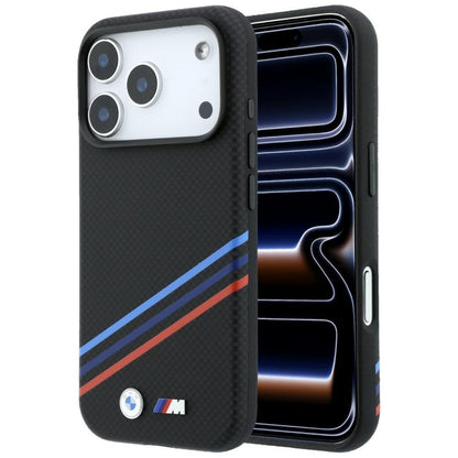 BMW M Quadrille Kevlar Print Tricolor Lines &amp; Metal Logo MagSafe Case for iPhone 18 Pro Max / 17 Pro Max - Black_0