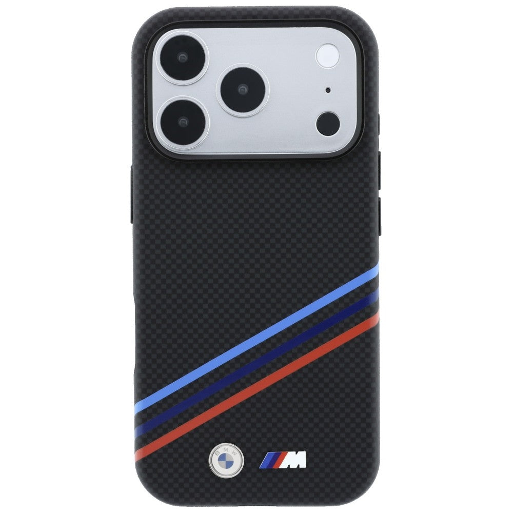 BMW M Quadrille Kevlar Print Tricolor Lines &amp; Metal Logo MagSafe Case for iPhone 18 Pro Max / 17 Pro Max - Black_2