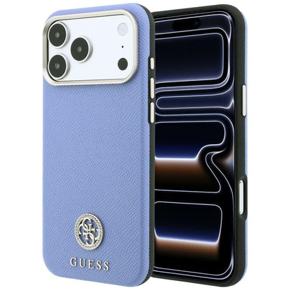 Hard Case Guess Grained Round Strass Logo with MagSafe for Apple iPhone 18 Pro Max / 17 Pro Max, Light Blue_0