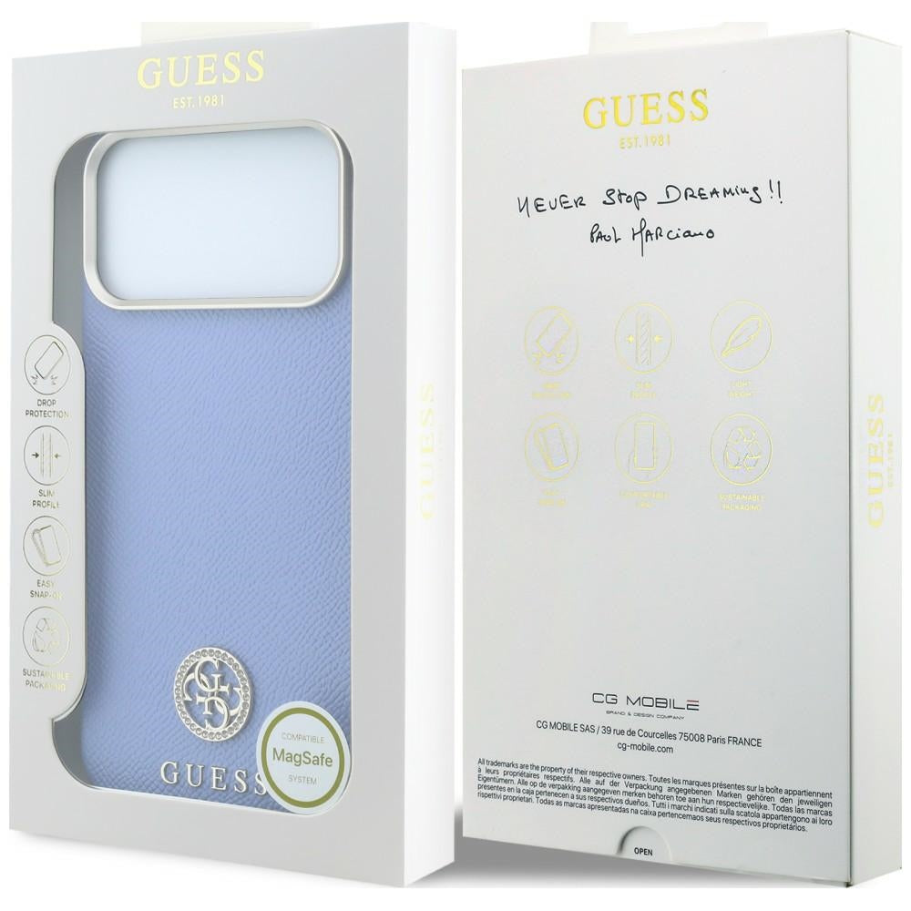 Hard Case Guess Grained Round Strass Logo with MagSafe for Apple iPhone 18 Pro Max / 17 Pro Max, Light Blue_7