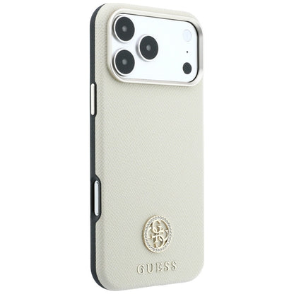 Hard Case Guess Grained Round Strass Logo with MagSafe for Apple iPhone 18 Pro / 17 Pro, Beige_3