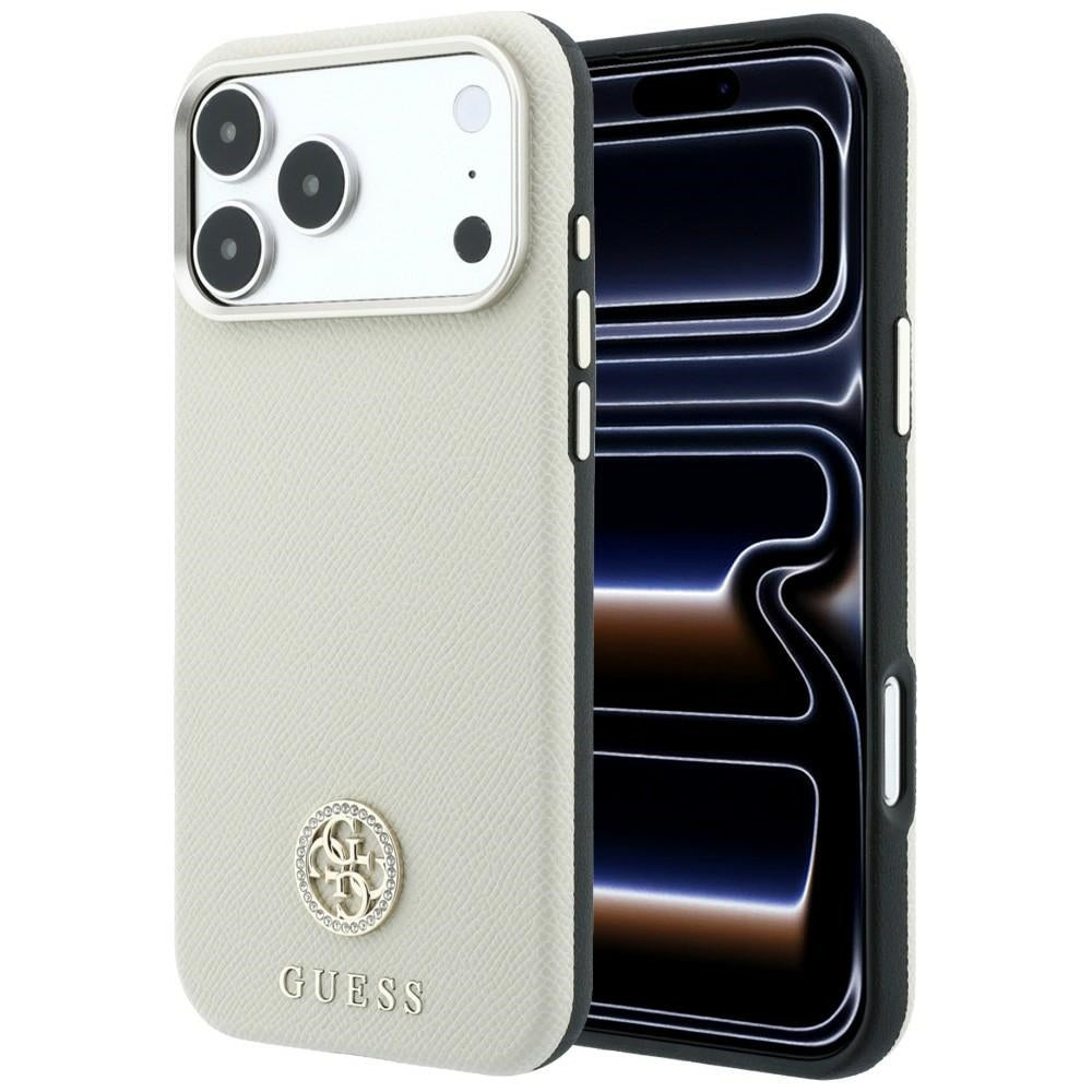 Hard Case Guess Grained Round Strass Logo with MagSafe for Apple iPhone 18 Pro Max / 17 Pro Max, Beige_0