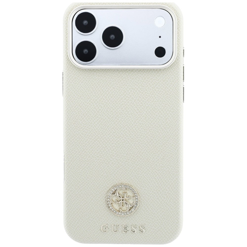Hard Case Guess Grained Round Strass Logo with MagSafe for Apple iPhone 18 Pro Max / 17 Pro Max, Beige_2