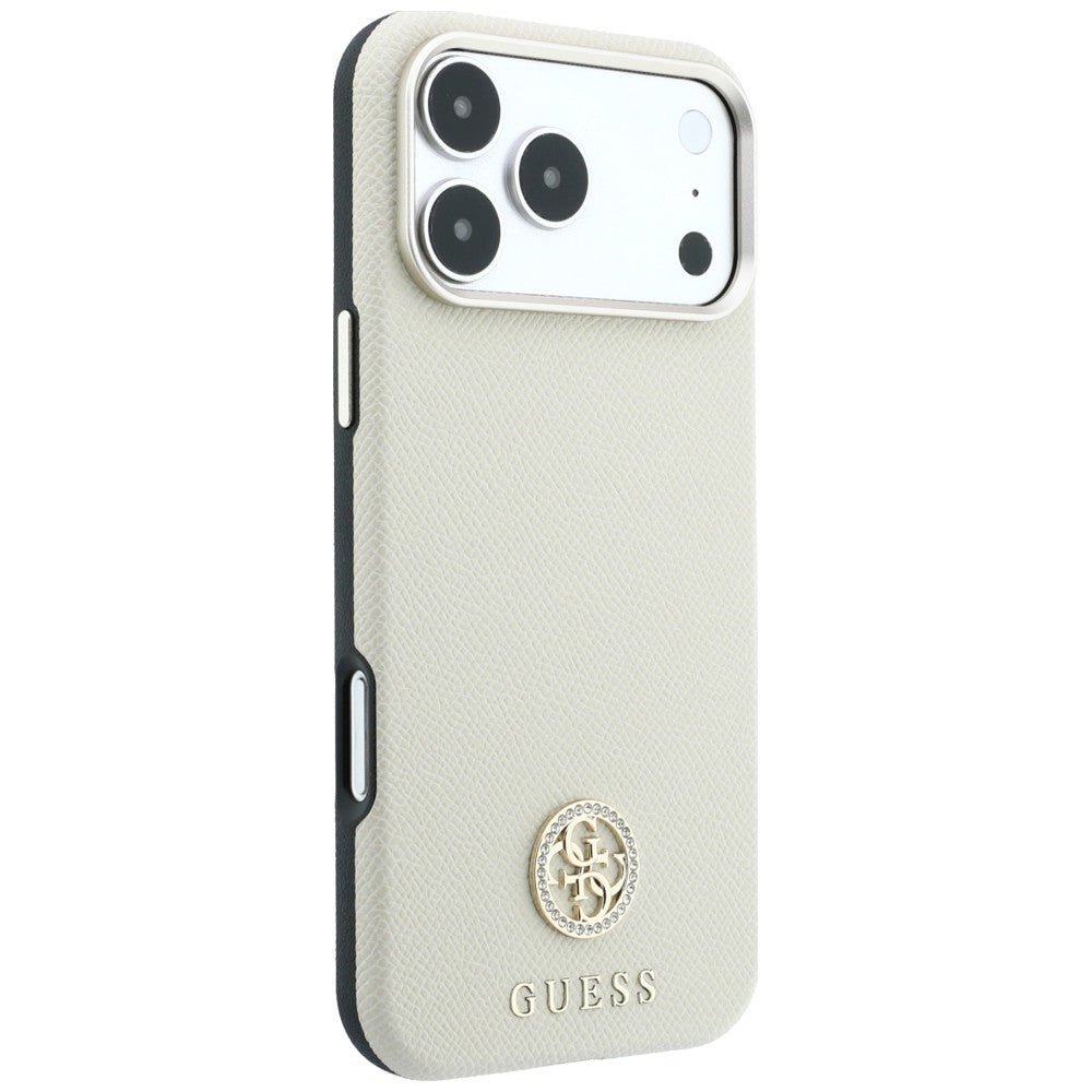 Hard Case Guess Grained Round Strass Logo with MagSafe for Apple iPhone 18 Pro Max / 17 Pro Max, Beige_3