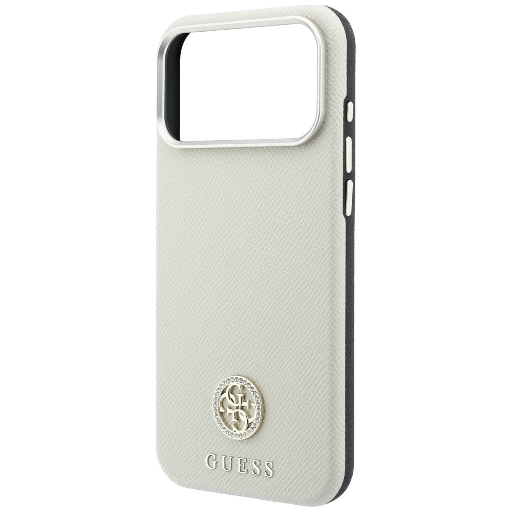 Hard Case Guess Grained Round Strass Logo with MagSafe for Apple iPhone 18 Pro Max / 17 Pro Max, Beige_5
