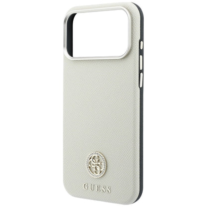 Hard Case Guess Grained Round Strass Logo with MagSafe for Apple iPhone 18 Pro Max / 17 Pro Max, Beige_5