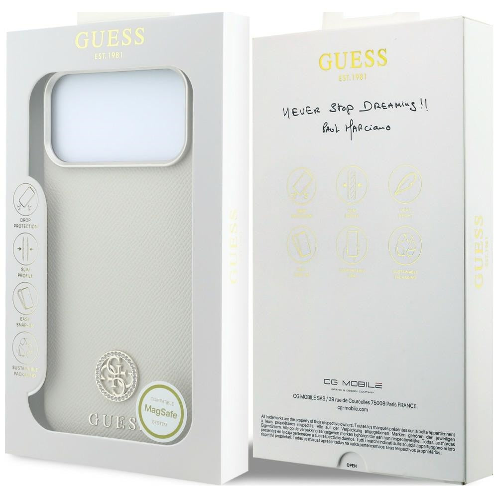 Hard Case Guess Grained Round Strass Logo with MagSafe for Apple iPhone 18 Pro Max / 17 Pro Max, Beige_7
