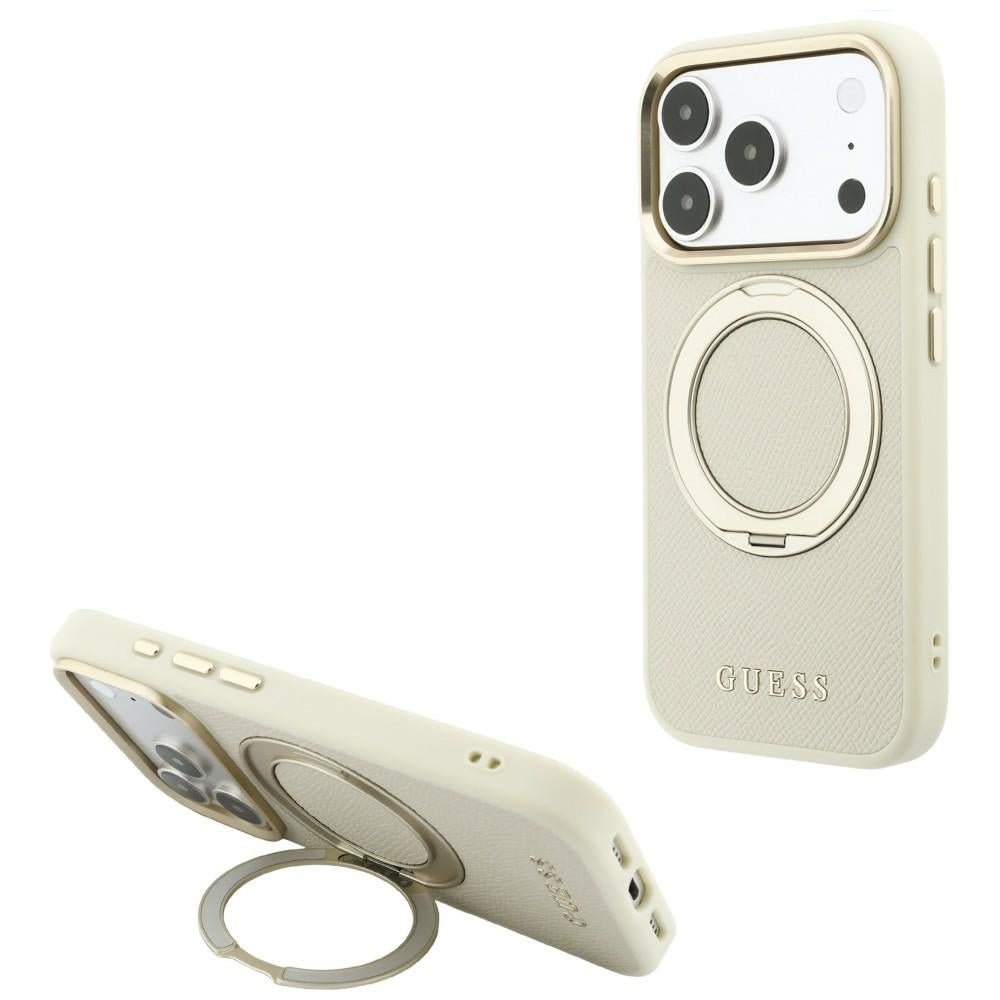 Hard Case Guess Grained Ring Stand 360 Classic with MagSafe for Apple iPhone 18 Pro Max / 17 Pro Max, Beige_0