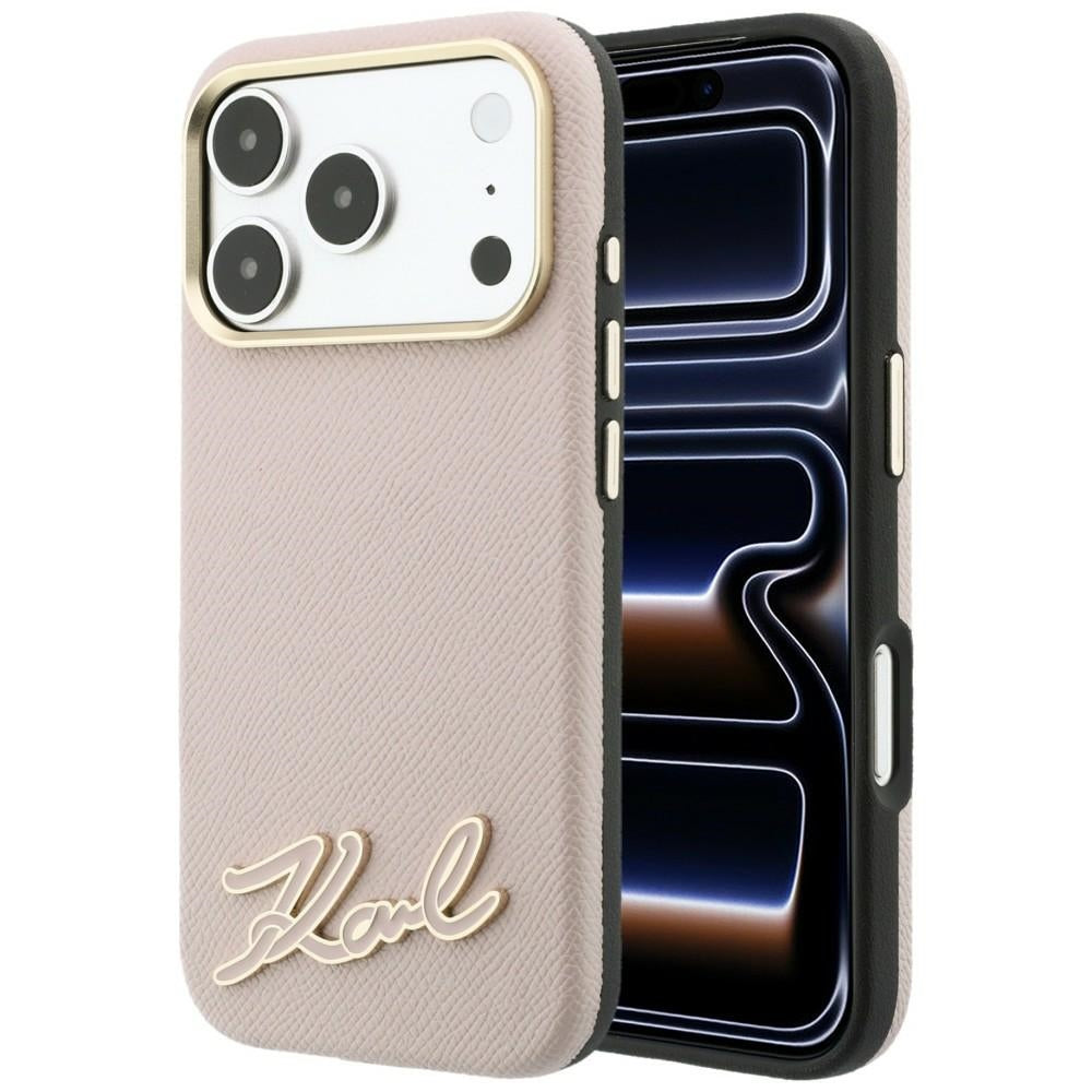 Hard Case Karl Lagerfeld Grained Resin Sign Logo with MagSafe for Apple iPhone 18 Pro / 17 Pro, Pink_0