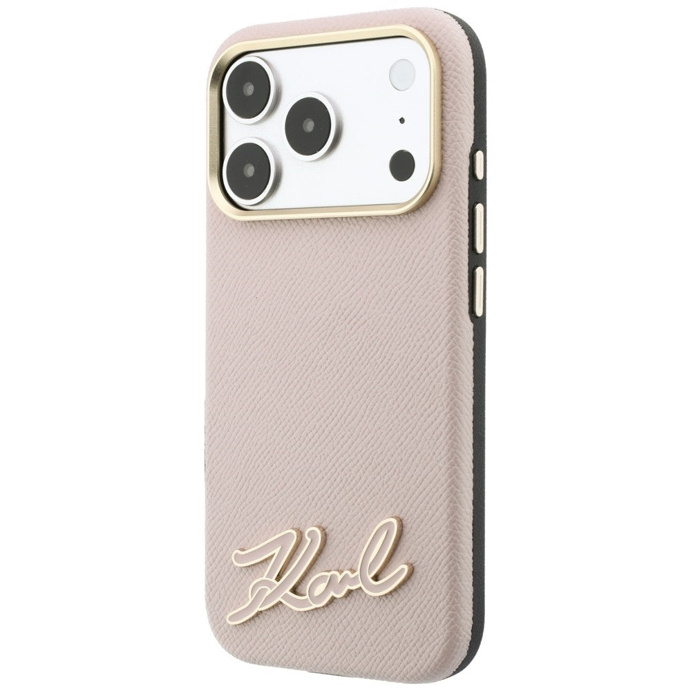 Hard Case Karl Lagerfeld Grained Resin Sign Logo with MagSafe for Apple iPhone 18 Pro / 17 Pro, Pink_1