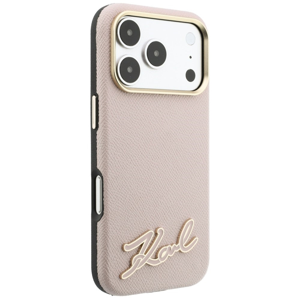 Hard Case Karl Lagerfeld Grained Resin Sign Logo with MagSafe for Apple iPhone 18 Pro / 17 Pro, Pink_3