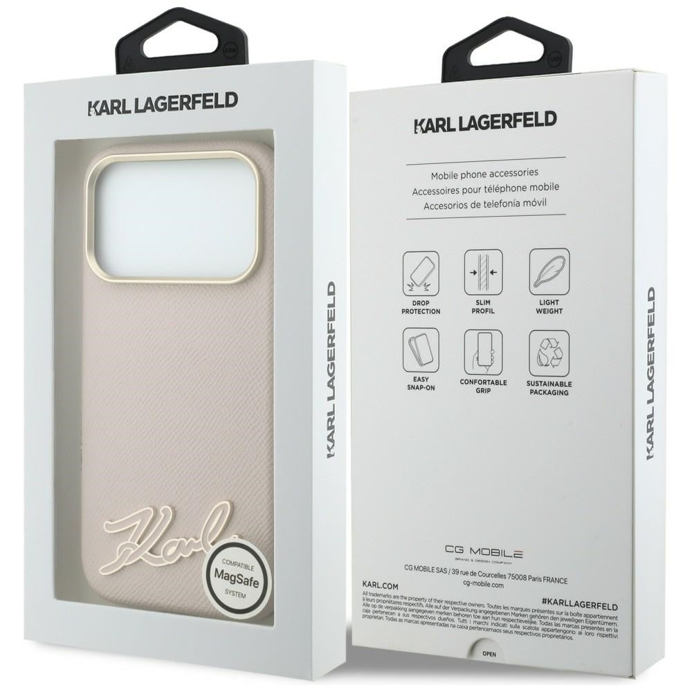 Hard Case Karl Lagerfeld Grained Resin Sign Logo with MagSafe for Apple iPhone 18 Pro / 17 Pro, Pink_7
