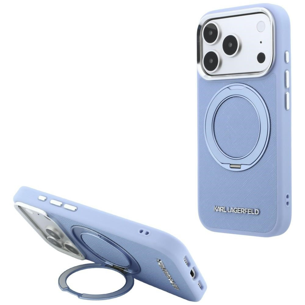 Hard Case Karl Lagerfeld Ring Stand 360 Saffiano with MagSafe for Apple iPhone 18 Pro / 17 Pro, Light Blue_0