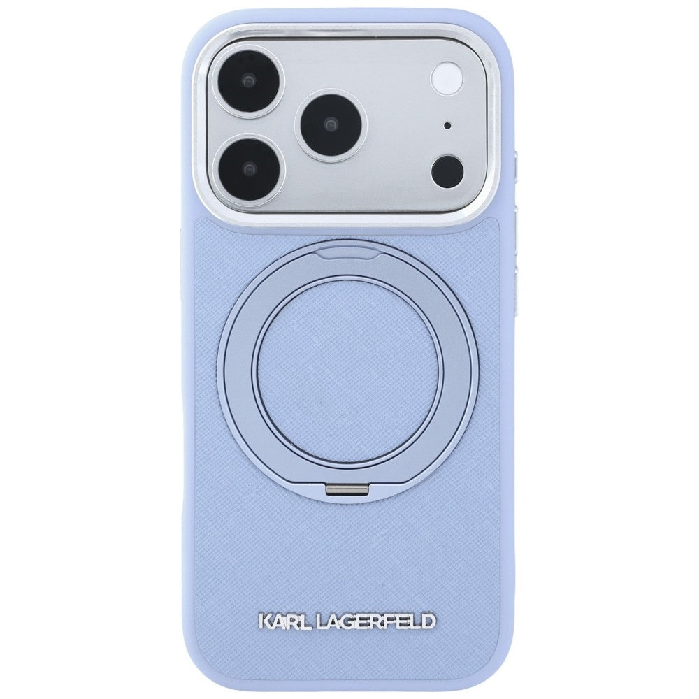 Hard Case Karl Lagerfeld Ring Stand 360 Saffiano with MagSafe for Apple iPhone 18 Pro / 17 Pro, Light Blue_2