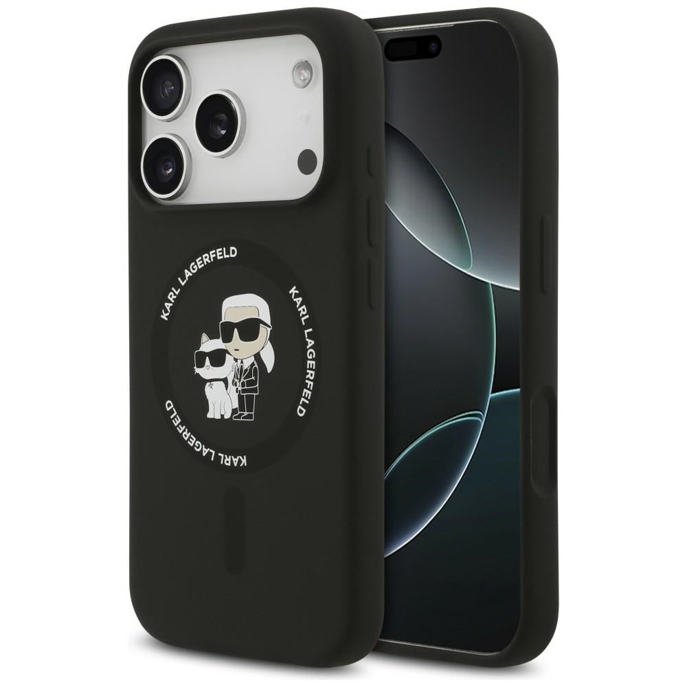 Hard Case Karl Lagerfeld Silicone Ring Karl & Choupette with MagSafe for Apple iPhone 18 Pro / 17 Pro, Black_0
