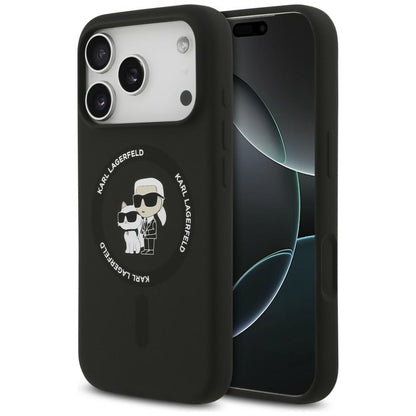 Hard Case Karl Lagerfeld Silicone Ring Karl & Choupette with MagSafe for Apple iPhone 18 Pro / 17 Pro, Black_0