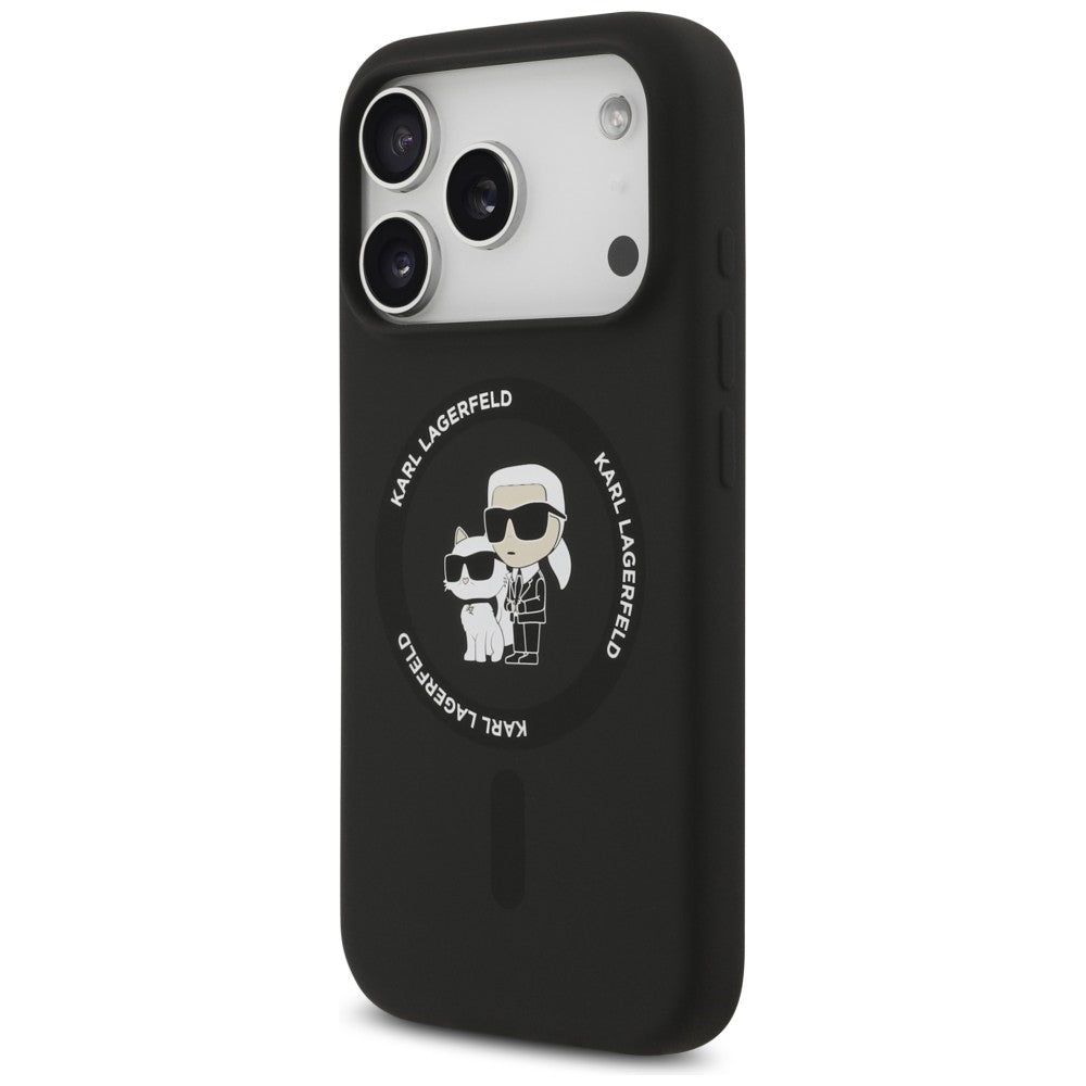 Hard Case Karl Lagerfeld Silicone Ring Karl & Choupette with MagSafe for Apple iPhone 18 Pro / 17 Pro, Black_1