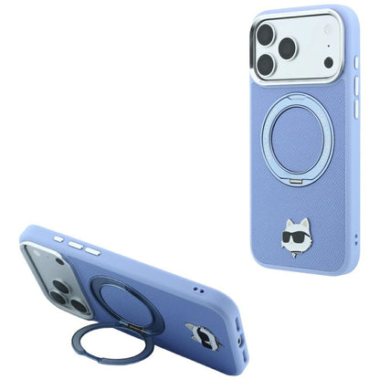 Hard Case Karl Lagerfeld Ring Stand 360 Choupette Pin with MagSafe for Apple iPhone 18 Pro / 17 Pro, Light Blue_0
