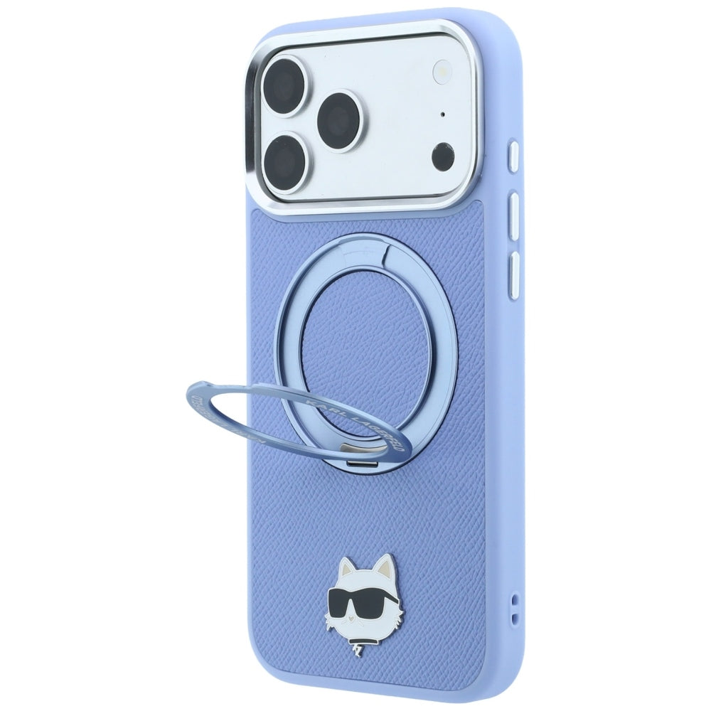 Hard Case Karl Lagerfeld Ring Stand 360 Choupette Pin with MagSafe for Apple iPhone 18 Pro / 17 Pro, Light Blue_1