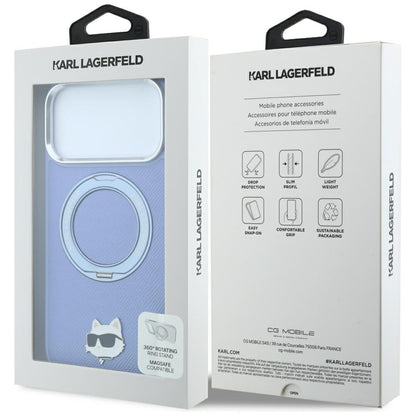Hard Case Karl Lagerfeld Ring Stand 360 Choupette Pin with MagSafe for Apple iPhone 18 Pro / 17 Pro, Light Blue_7