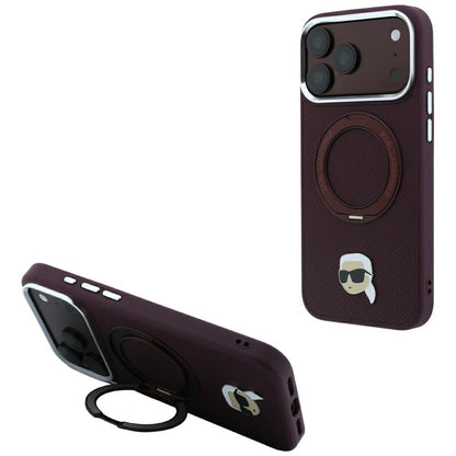 Hard Case Karl Lagerfeld Ring Stand 360 Karl Pin with MagSafe for Apple iPhone 18 Pro / 17 Pro, Burgundy_0