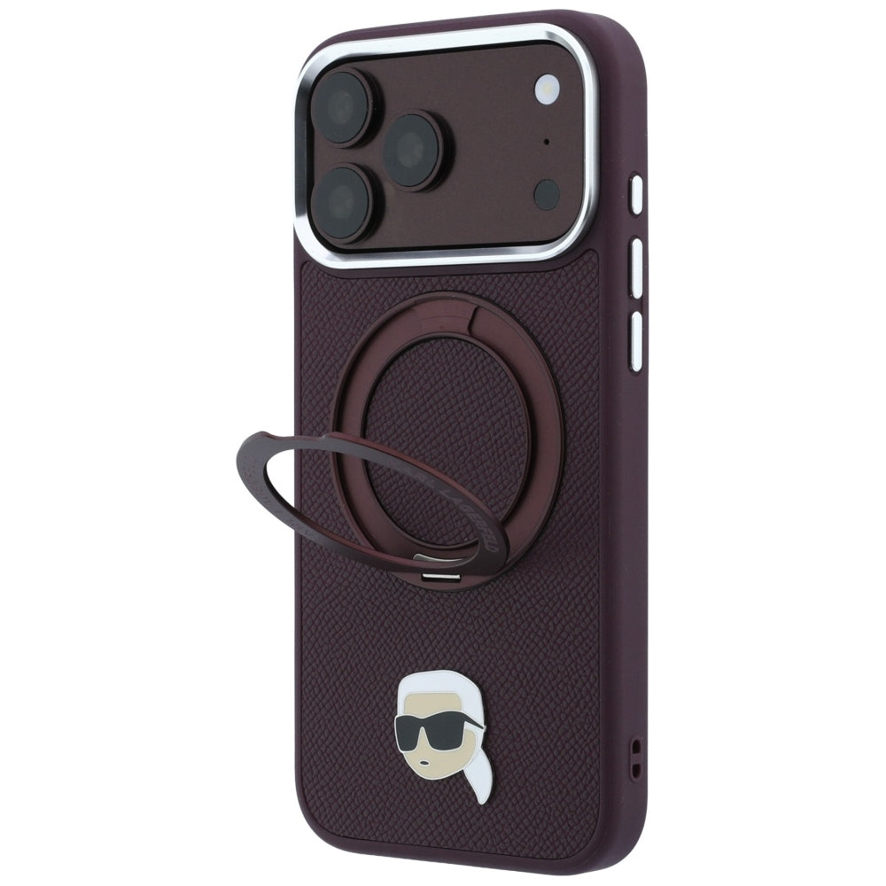 Hard Case Karl Lagerfeld Ring Stand 360 Karl Pin with MagSafe for Apple iPhone 18 Pro / 17 Pro, Burgundy_1