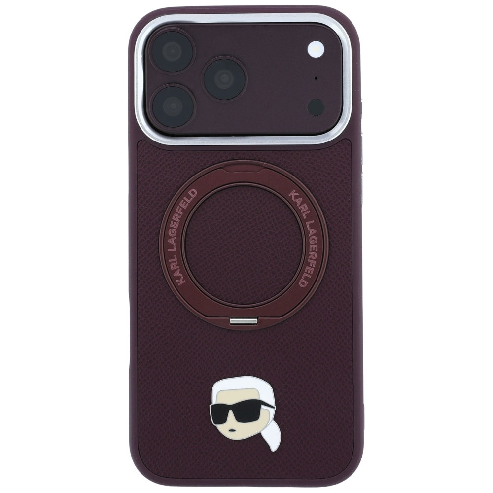 Hard Case Karl Lagerfeld Ring Stand 360 Karl Pin with MagSafe for Apple iPhone 18 Pro / 17 Pro, Burgundy_2