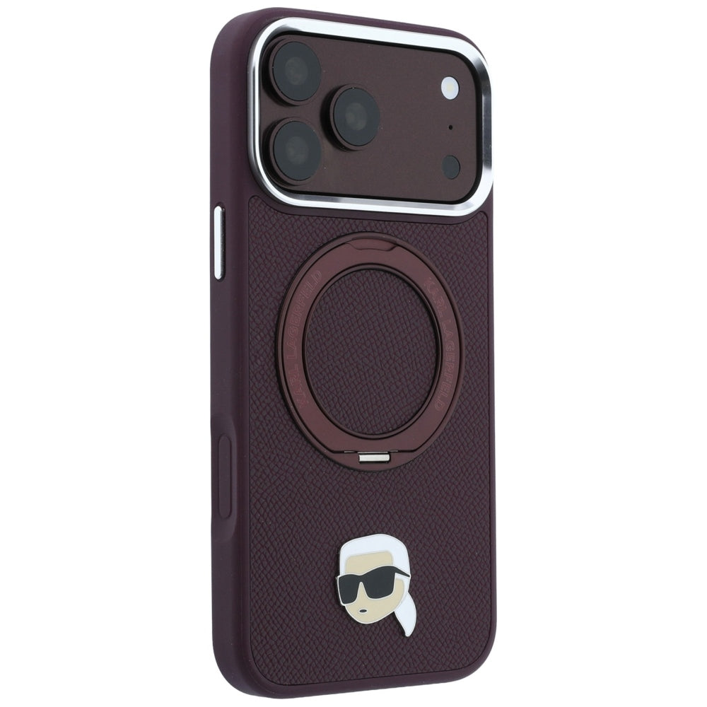 Hard Case Karl Lagerfeld Ring Stand 360 Karl Pin with MagSafe for Apple iPhone 18 Pro / 17 Pro, Burgundy_3