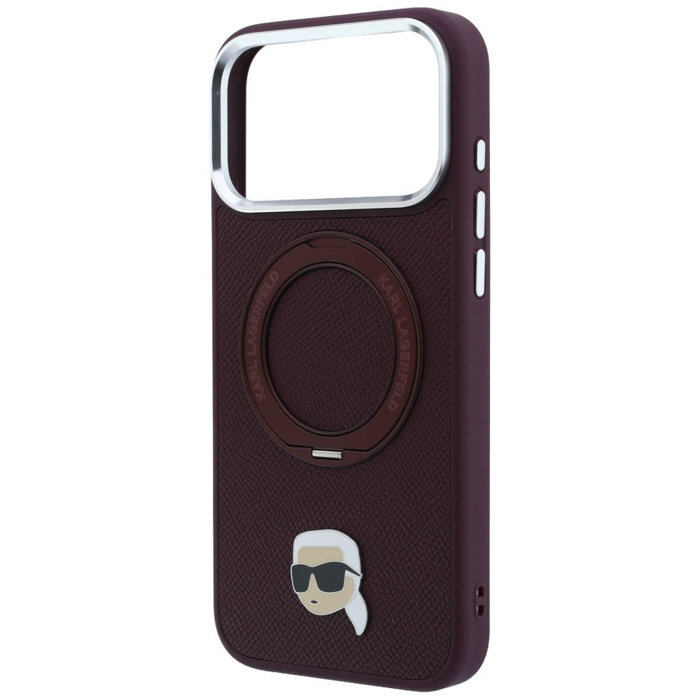 Hard Case Karl Lagerfeld Ring Stand 360 Karl Pin with MagSafe for Apple iPhone 18 Pro / 17 Pro, Burgundy_5