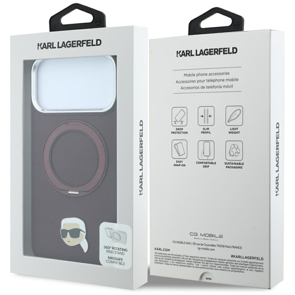 Hard Case Karl Lagerfeld Ring Stand 360 Karl Pin with MagSafe for Apple iPhone 18 Pro / 17 Pro, Burgundy_7